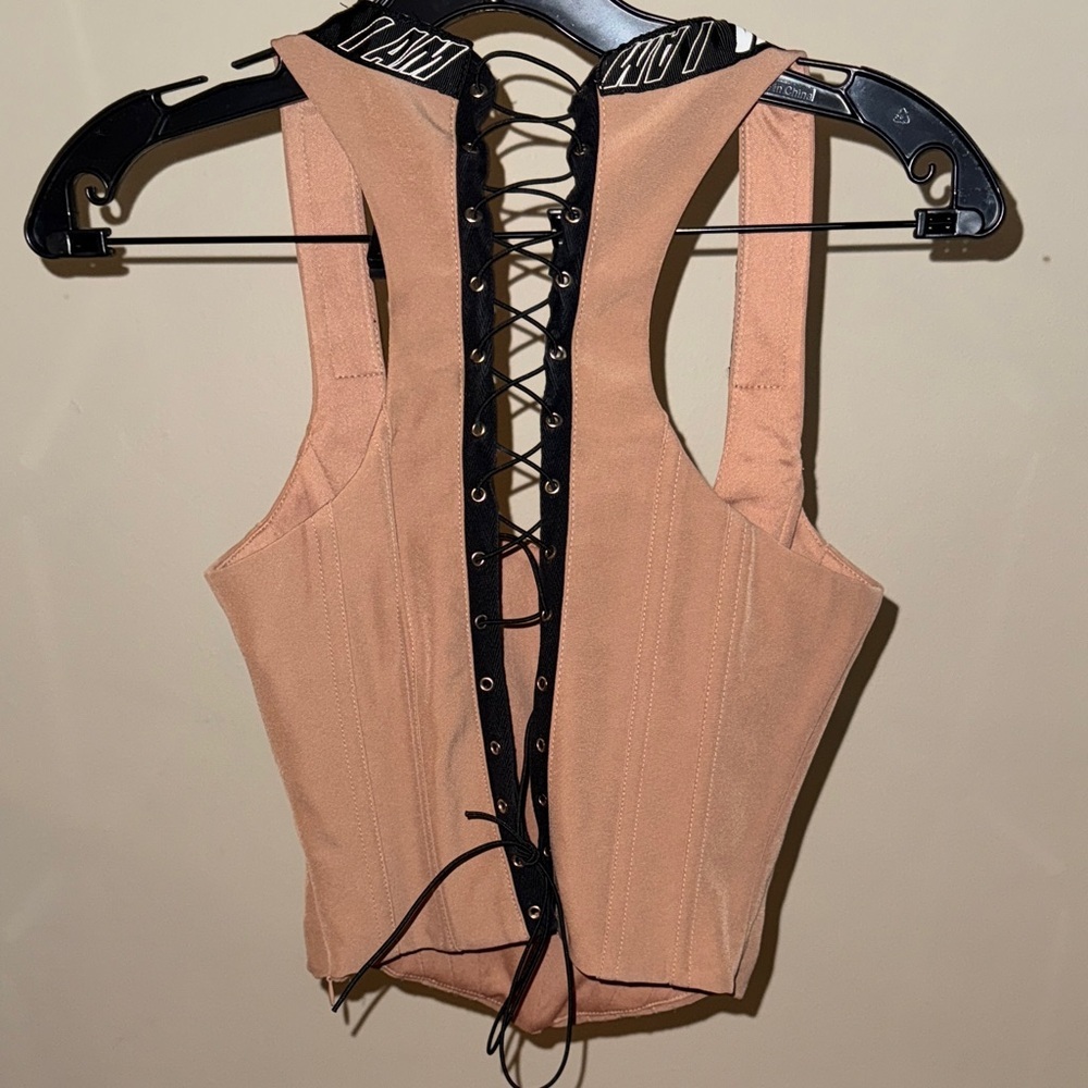 I.AM.GIA Tan Corset Top Lace Up Back Bustier Y2K XS - Picture 2 of 3